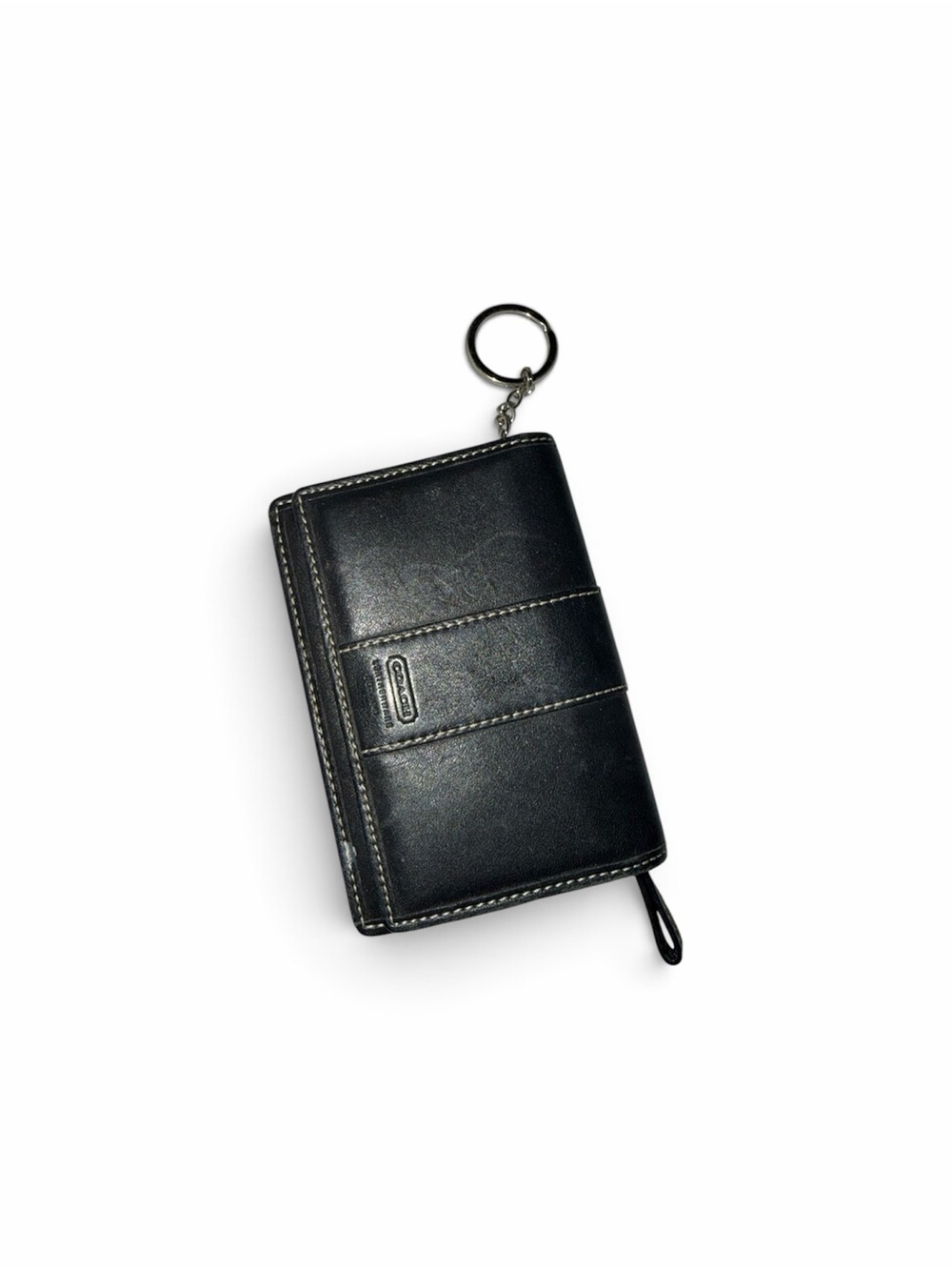 Coach Black Leather Key Card Wallet with Ring